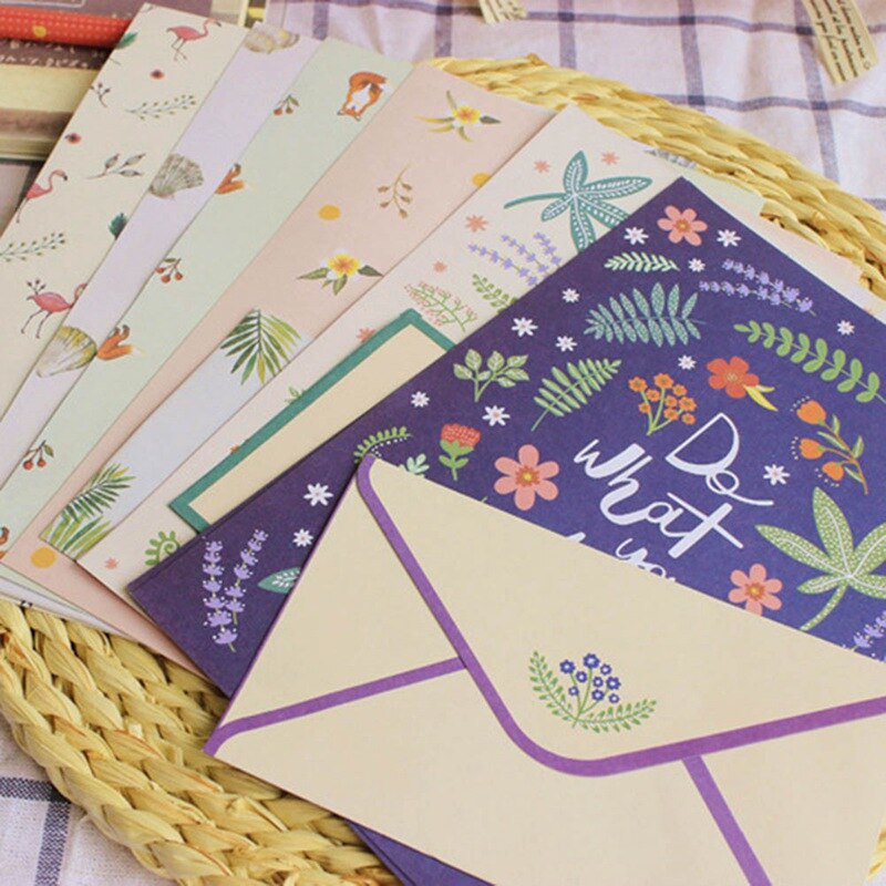 Koreanska brevpapper barn kuvert fint blomma djur bokstäver uppsättning brevpapper + kuvert uppsättningar skrivpapper