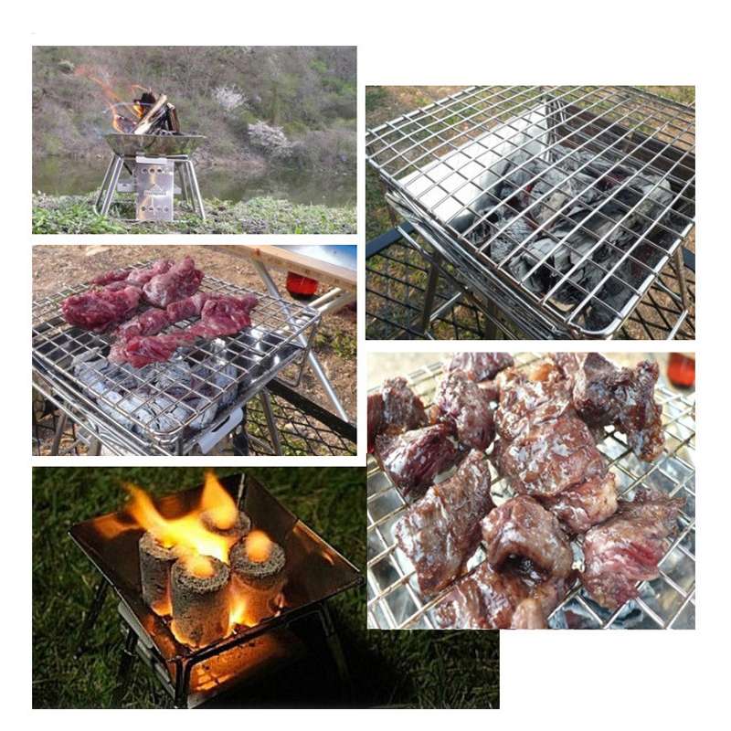 Bærbar mini grill i rustfrit stål non-stick overflade foldebar grill hjemme udendørs camping picnic værktøj sammenklappeligt