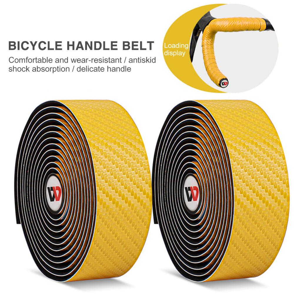 2 pièces vélo de route guidon sangle résistant à l'usure en cuir PU carbone impression barre de vélo poignées envelopper ensemble de ruban accessoires de vélo: yellow