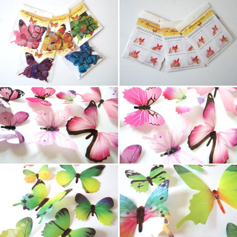 12 Pçs/lote 3D Borboletas Adesivo de Parede Borboleta Bonita Para Decalques Da Parede Da Sala Decoração de Casa Na Parede Borboleta Papel De Parede