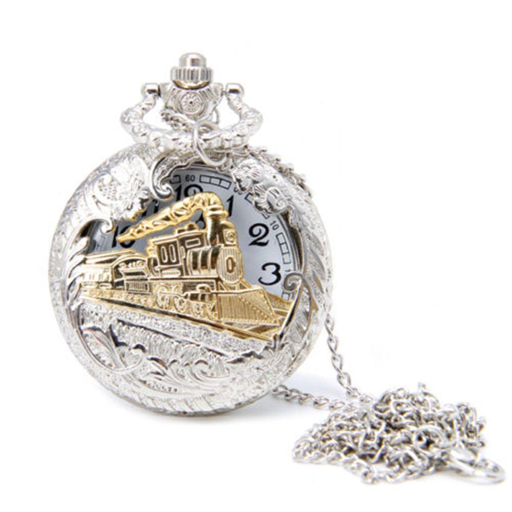 Women men pocket watch Vintage Steam Train Antique Chain Unisex Quartz Locomotive Pendant Pocket Necklace Watch Top