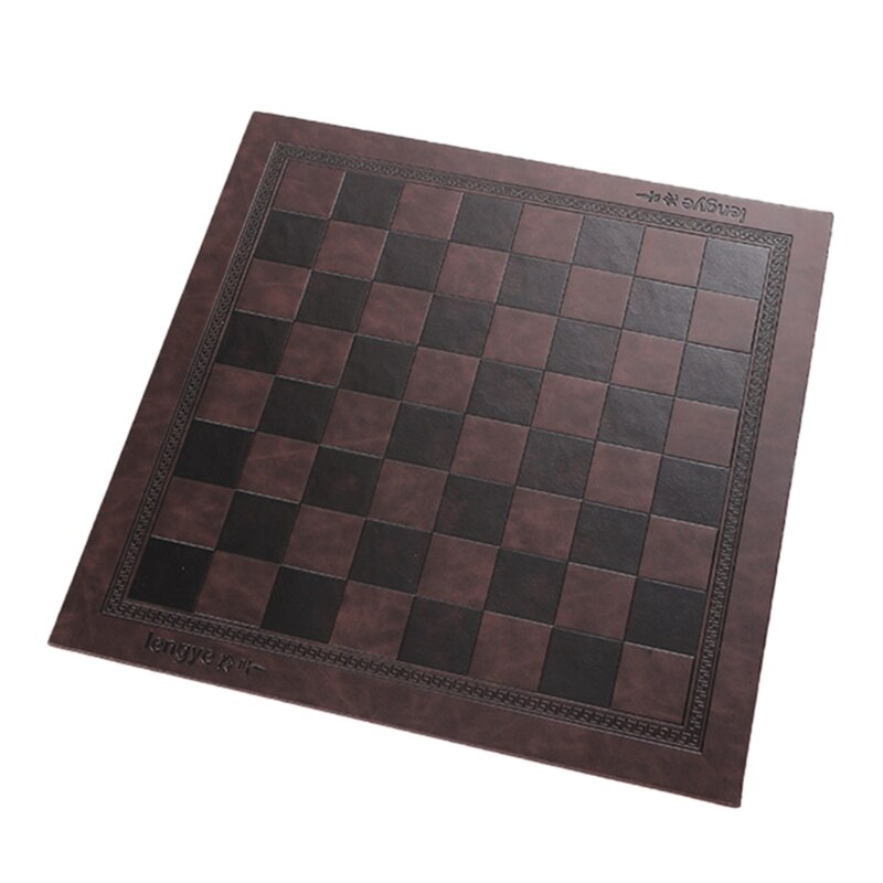 Embossed Leather International Chess Board Games Mat Checkers Universal Chessboard Birthday: Dark Grey