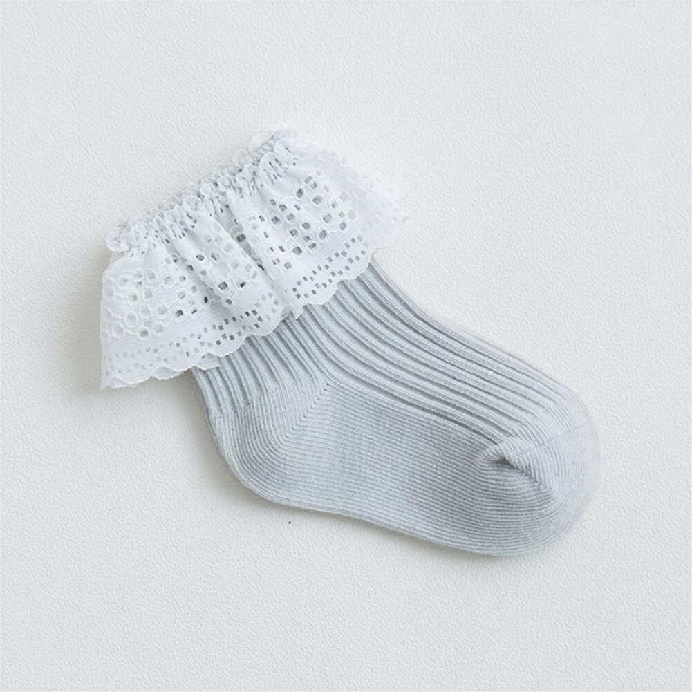 Meisjes Sokken Accessoires Enkel Fancy Retro Lace Ruffle Stroken Prinses Katoen Schoonheid Sokken Effen Rib Sokken 6 M -5 T: Grijs / L