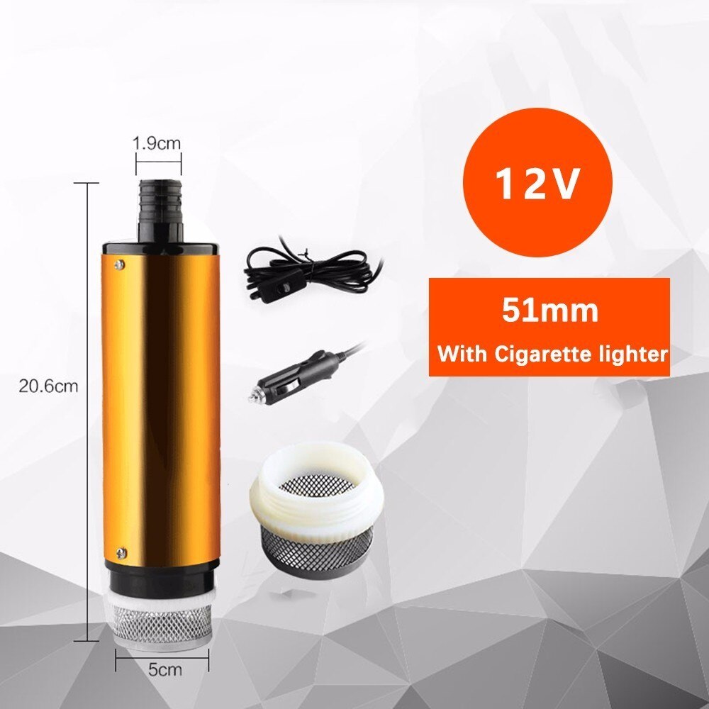 Dc12v 30l/ min, dykbar elektrisk oliepumpe i aluminiumslegering til diesel/olie/vand/brændstofoverførsel, med kontakt med cigarettænder: 51 mm 12 vcigaret