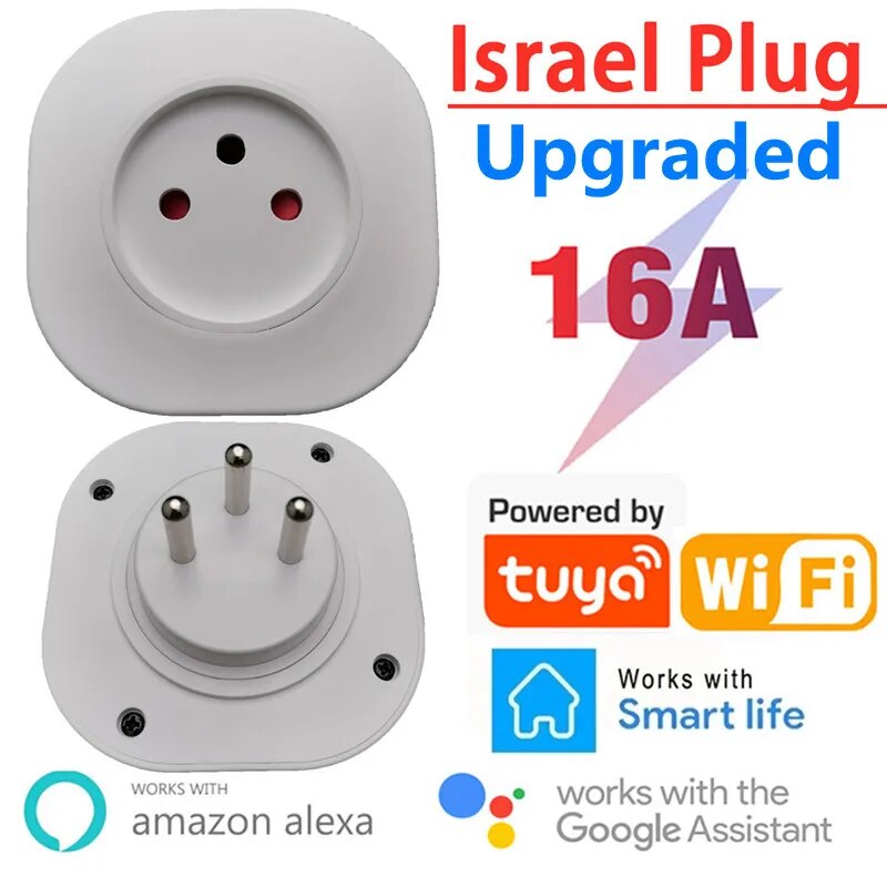 16a israelsk plugg smart wifi strømplugg wifi smart trådløs stikkontakt fungerer med alexa google hjem assistent tuya smartlife-appen