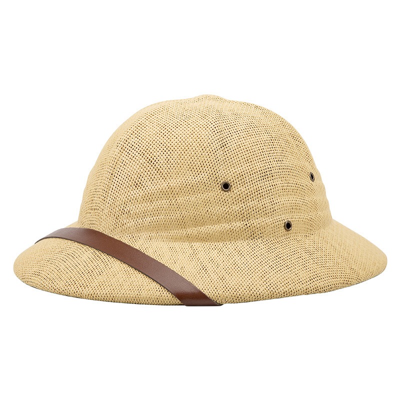 Sombrero de paja estilo Vietnam para adultos, casco de explorador británico, sombreros de sol de cubo de barco de verano: Rojo