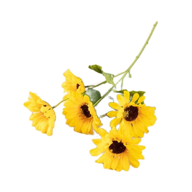 Een Nep Single Stem Zonnebloem (5 Heads/Stuk) 21 "Lengte Simulatie Geel/Oranje Chrysant Voor Bruiloft Centerpieces