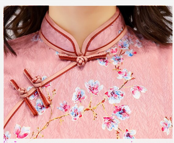 Stand Lead Pink Chinese Cheongsam Dresses Surplice Self-cultivation Cheongsam China Wind 4XL Plus Size Chipao