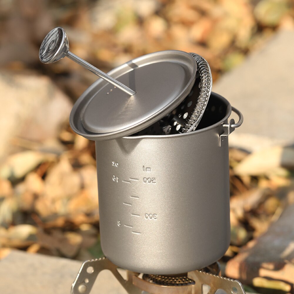 Lixada 750Ml Titanium Cup Koffie Cup Mok Franse Pers Pot Koffie Maker Met Deksel Outdoor Camping Koken Pot