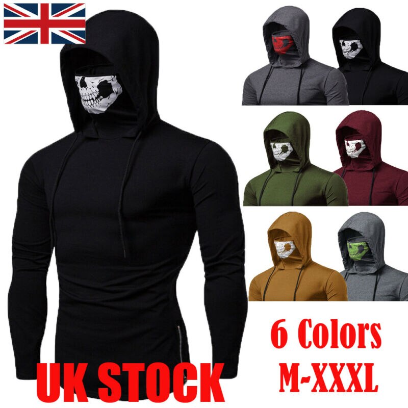 Brand Mens Casual Solid Color Mens Gym Sports Thin Hoodie Long Sleeve Hoodies With Mask Sweatshirt Casual T-Shirt