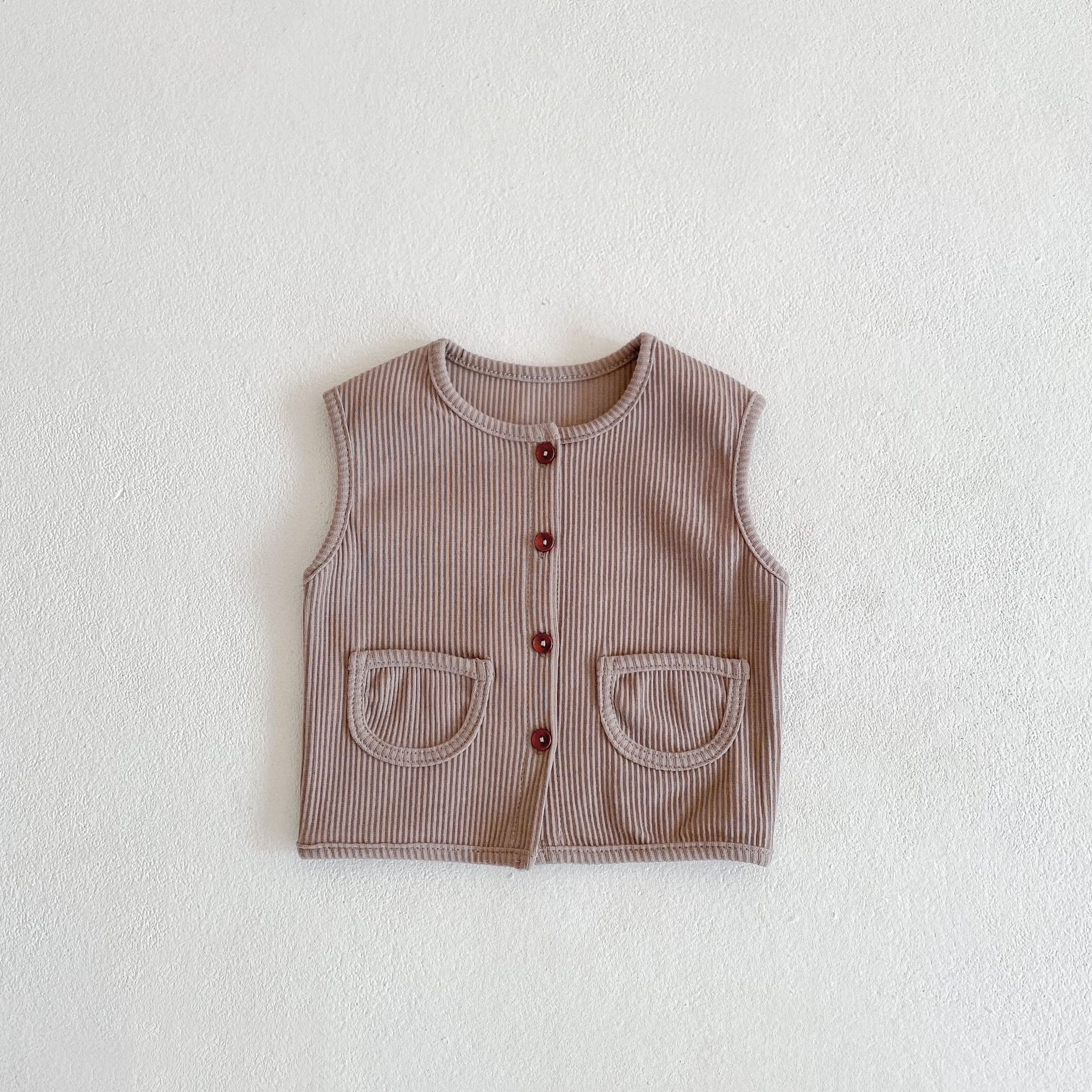 2022 Lente Herfst Baby Leuke Effen Kleur Katoenen Vest Baby Meisjes Jongens Casual Geribbelde Katoenen Kleding Pasgeboren Mode Jas: khaki / 6M 66cm