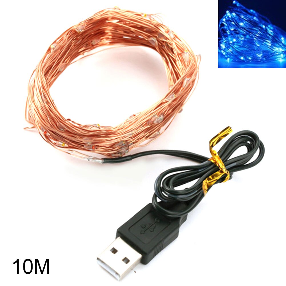 Guirlande féerique étanche en fil de cuivre USB 2/5/10m 5V, LED économies d'énergie flexibles, pour décoration de réception de mariage, haute luminosité: Bleu / 10M