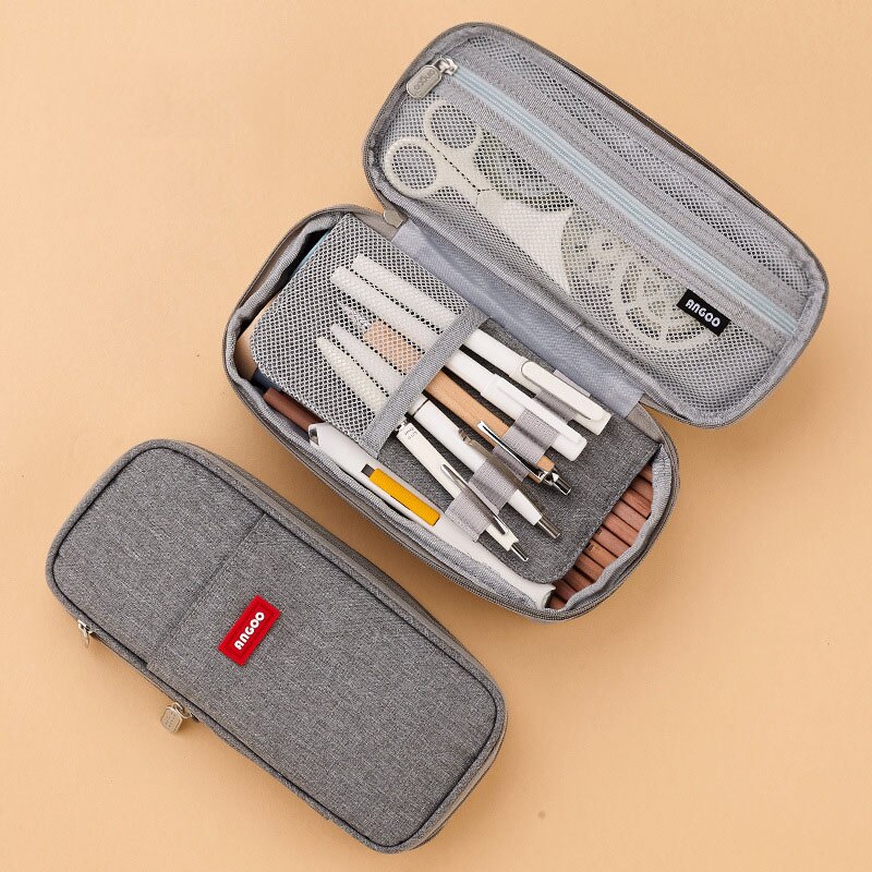 Angoo Cute Foldable School Pencil Case Cute Big Capacity Pencil Pouch Canvas Large Pencil Bag Makeup Bag for Teen School: Gray pencilcase