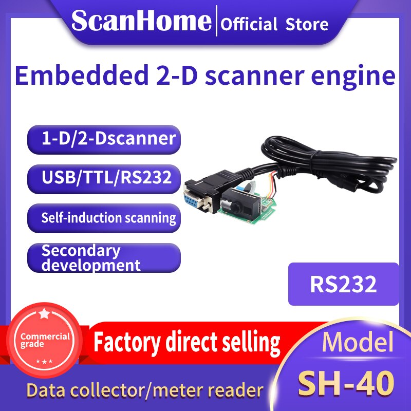 Scanhome 1d 2d stregkodescannermotormodul indlejret scannermodul qr pdf 417 kodelæser sh -40: Rs232