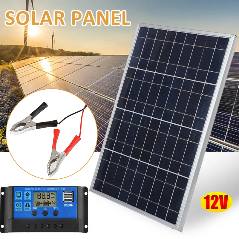 Kit de panel solar de 300W y 12V con controlador 10A-100A, puerto USB, cargador de batería solar portátil adecuado para acampar al aire libre, RV móvil