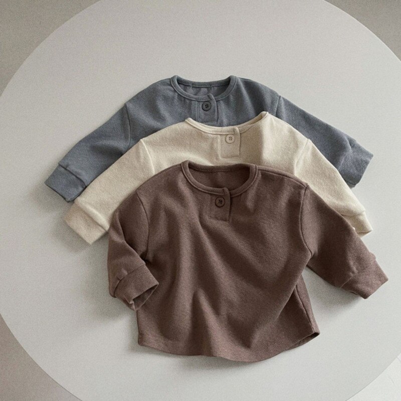 2022 Lente Mode Pasgeboren Baby Kleding Baby Peuter Jongens Meisjes Lange Mouw O-hals Kinderen Tops Trui 3 Kleuren
