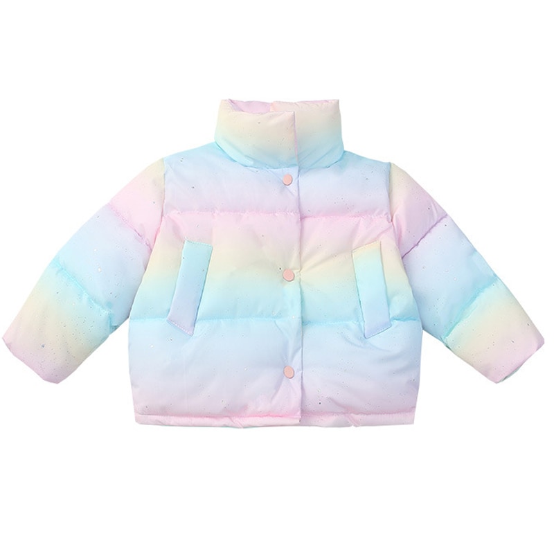 Winter girl's cotton padded coat children's baby rainbow printed cotton padded coat children's high collar coat