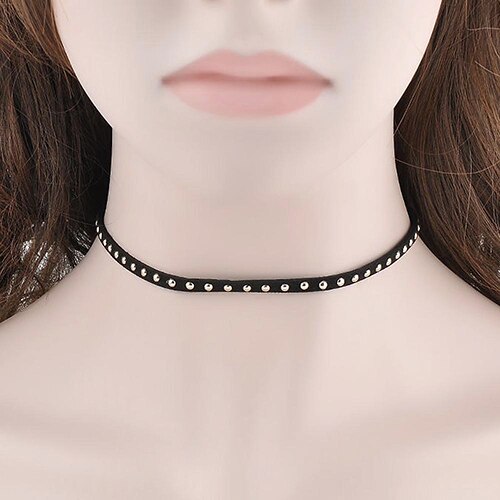 Vintage klinknagel punk ketting choker zwarte gevlokte stoffen ketting voor dames