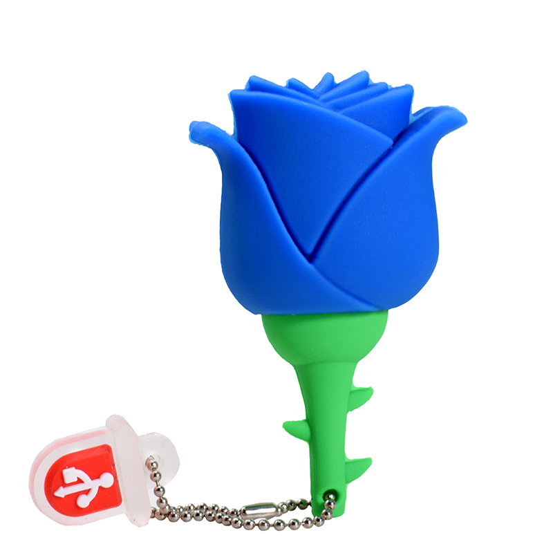 Unidades flash USB de rosa roja de dibujos animados, memoria rosa de 128GB, 64GB, para niños, Pen Drive, llavero colgante gratuito de 32GB: Azul / 16 GB