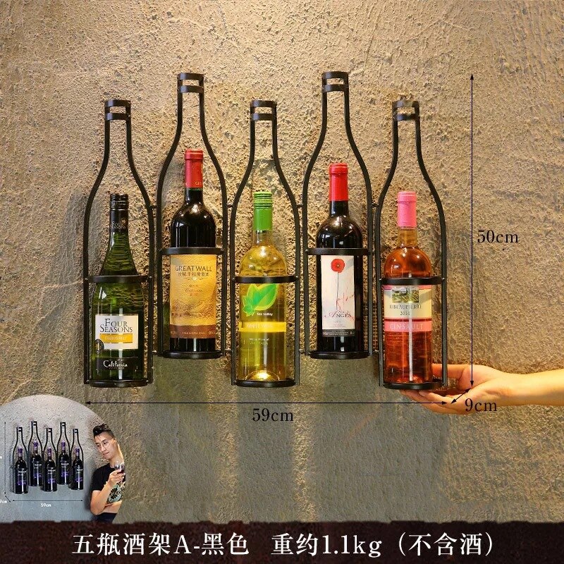 American Iron Bar Wall Minimalist Decor Hanging Wine Cabinet Bar Wall-mounted WineStand Glassholder Floating Shelf