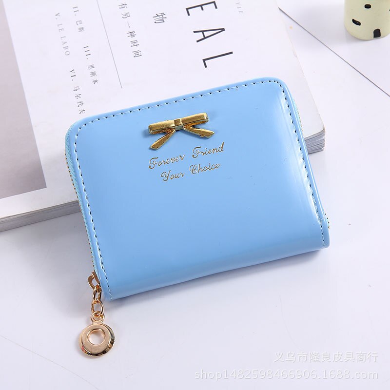 Valink Brand Wallet Women Bowknot Small Purse PU Leather Wallet Female Zipper Coin Purse Wallet Carteras Mujer: light blue