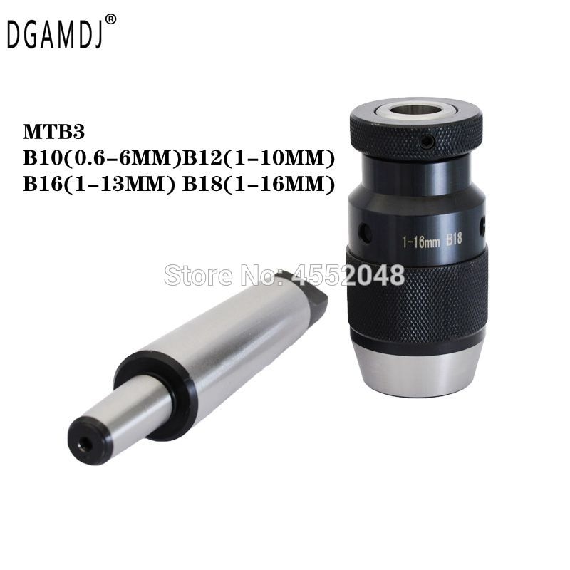 1set drill chuck with morse tapper arbor MT3 to B10 B12 B16-1-13MM B18-1-16MM Automatic Locking Chuck Self Tighten chuck