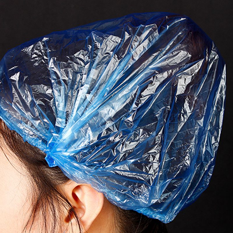 Bonnet de douche jetable en 100 pièces | Fournitures de salle de bain, capuchon de douche élastique en plastique imperméable