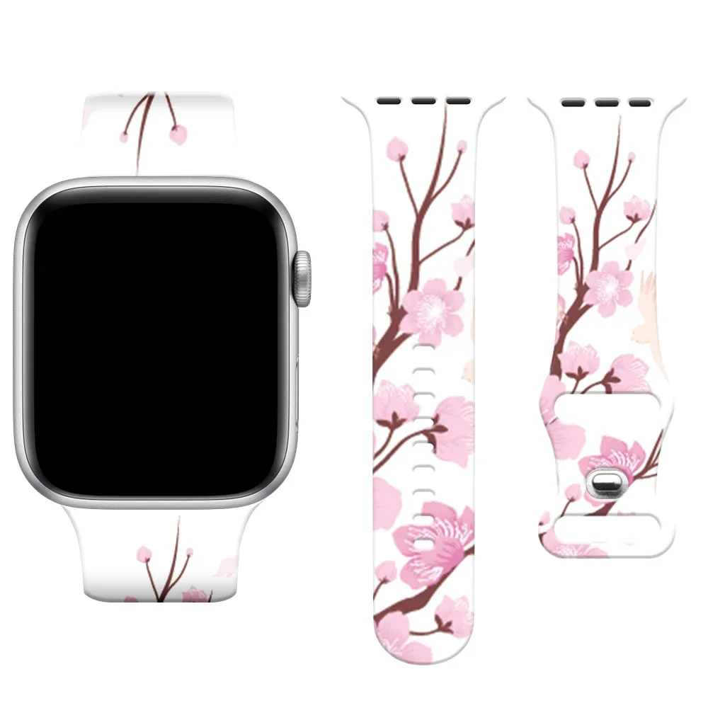 Armband för apple watch ultra band 46mm 49mm 45mm 44mm 42mm 41mm 40mm blommigt sportarmband i silikon, iwatch 10 9 8 7 6 5 4
