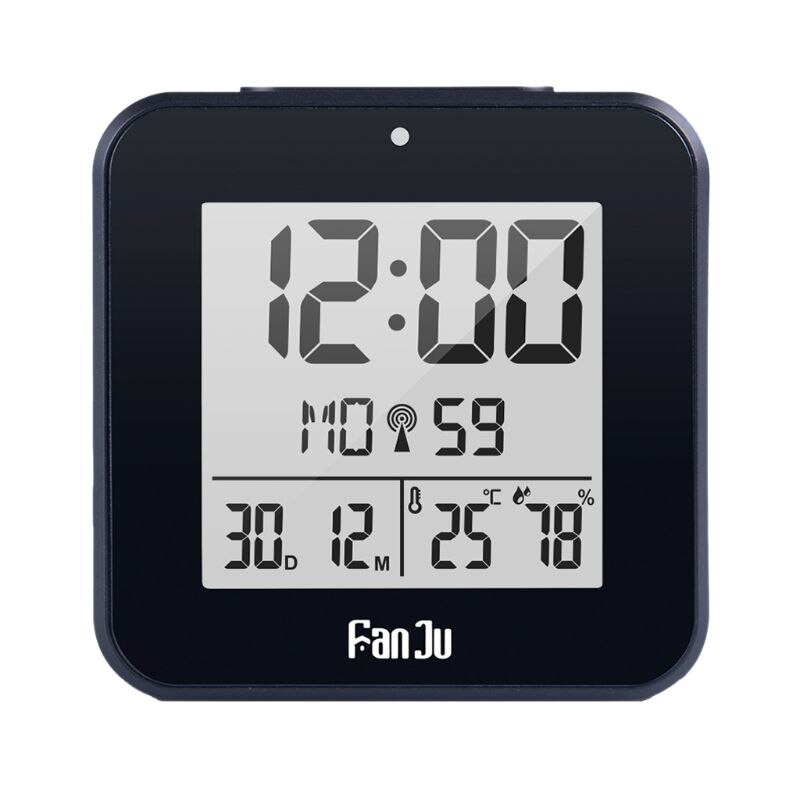 DCF Radio Controlled Digital Dual Alarm Clock Thermometer Hygrometer Automatic Backlight Table Alarm Clock: Black
