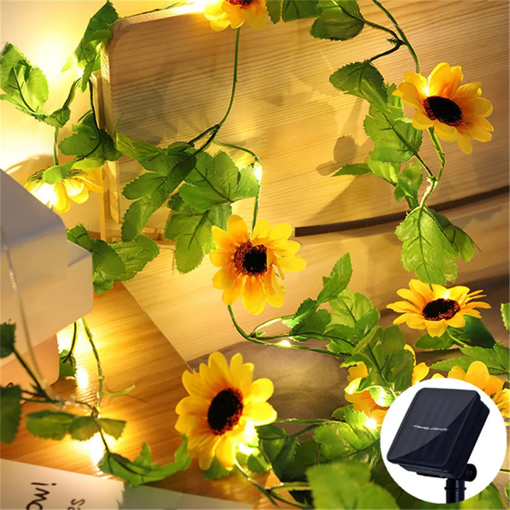 2/5/10M solaire feuille artificielle lumière chaîne extérieure jardin lumière fête de mariage décoration LED fée lumières guirlande décoration: WHITE / YELLOW