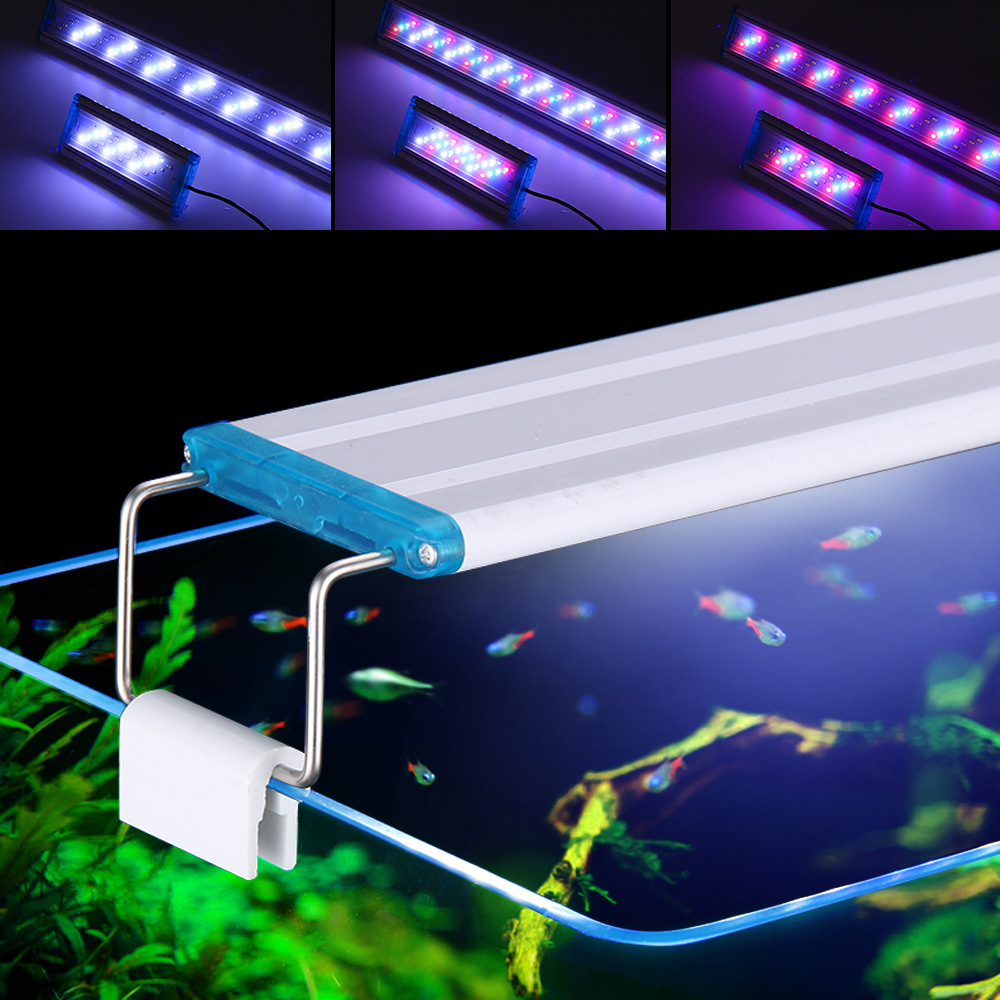 Luces LED súper delgadas para acuario, 18-58CM, 110-240V, planta para pecera, luz de espectro completo, Clips de luz retráctiles, iluminación para acuarios