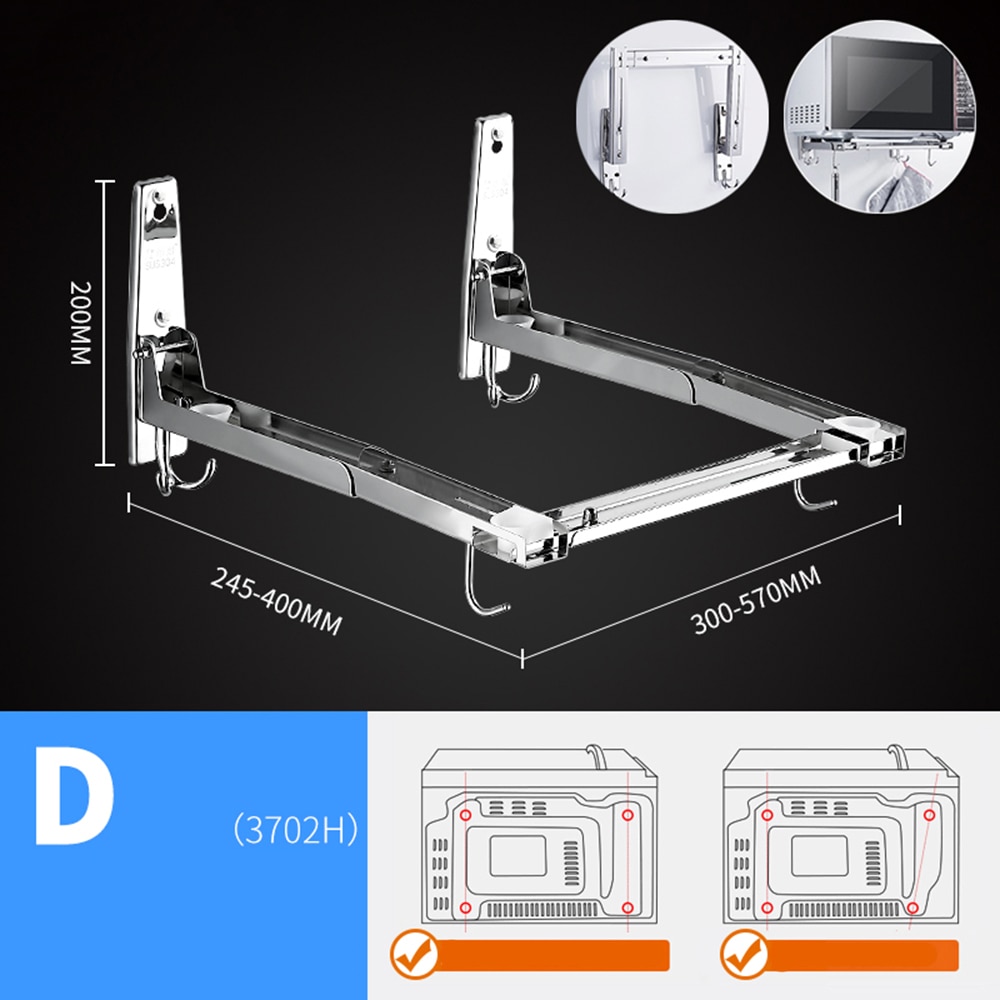 Stainless Steel Microwave Foldable Oven Shelf Rack Support Frame Stretch Adjustable Wall Mount Bracket Holder Kitchen Storage