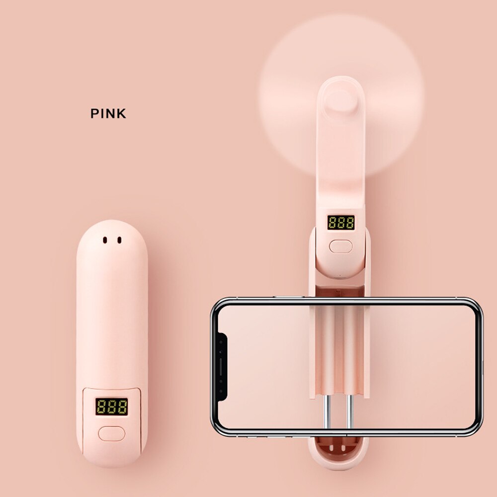 Usb Mini Fan Multifunctionele Draagbare Mini Ventilator Met 2000Mah Powerbank En Telescopische Beugel Houder: Roze