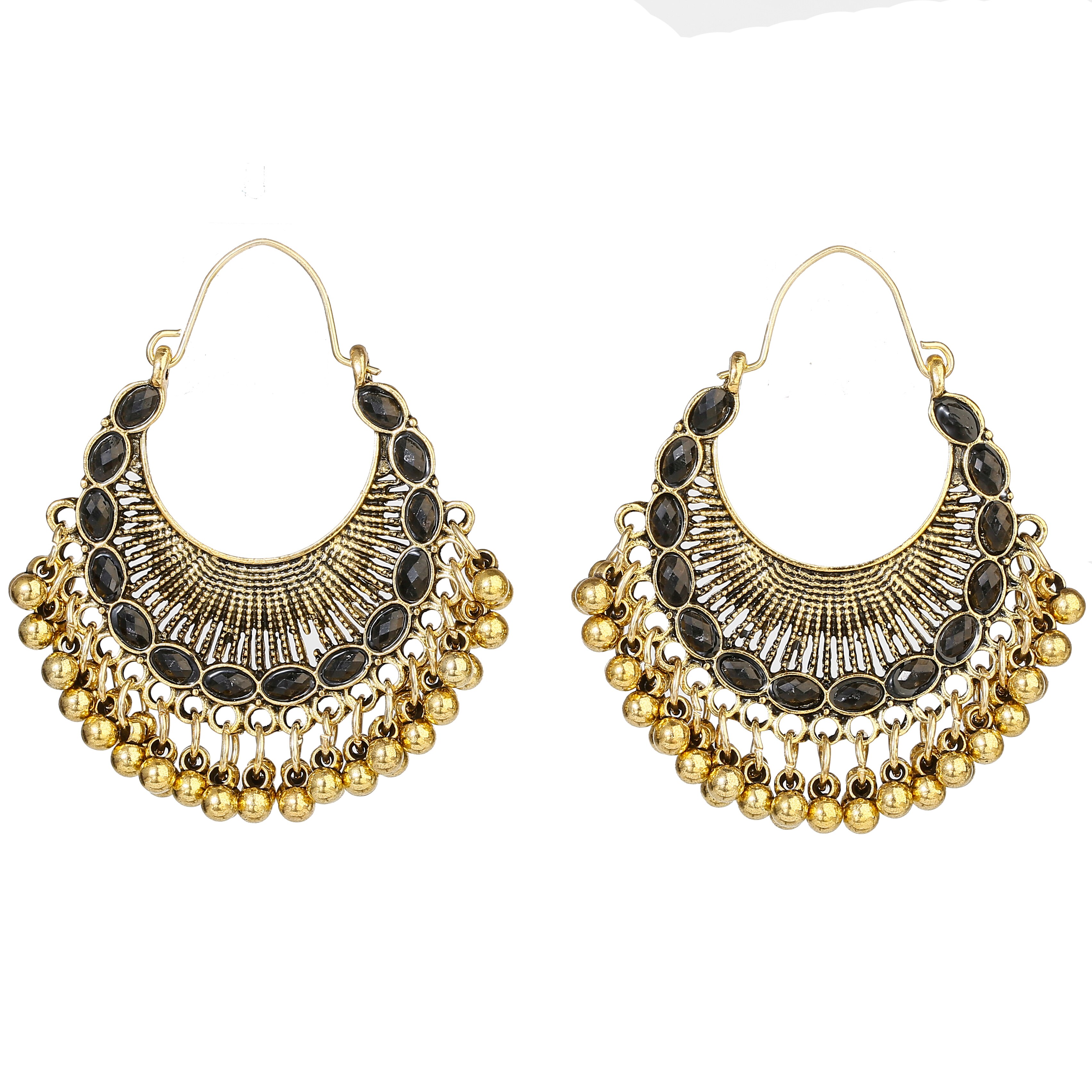 Classic Retro Gold Round Alloy Pearl Beads Tassel Earrings For Women Bohemia Jhumka Earrings Indian Jewelry Oorbellen: HXE440-1