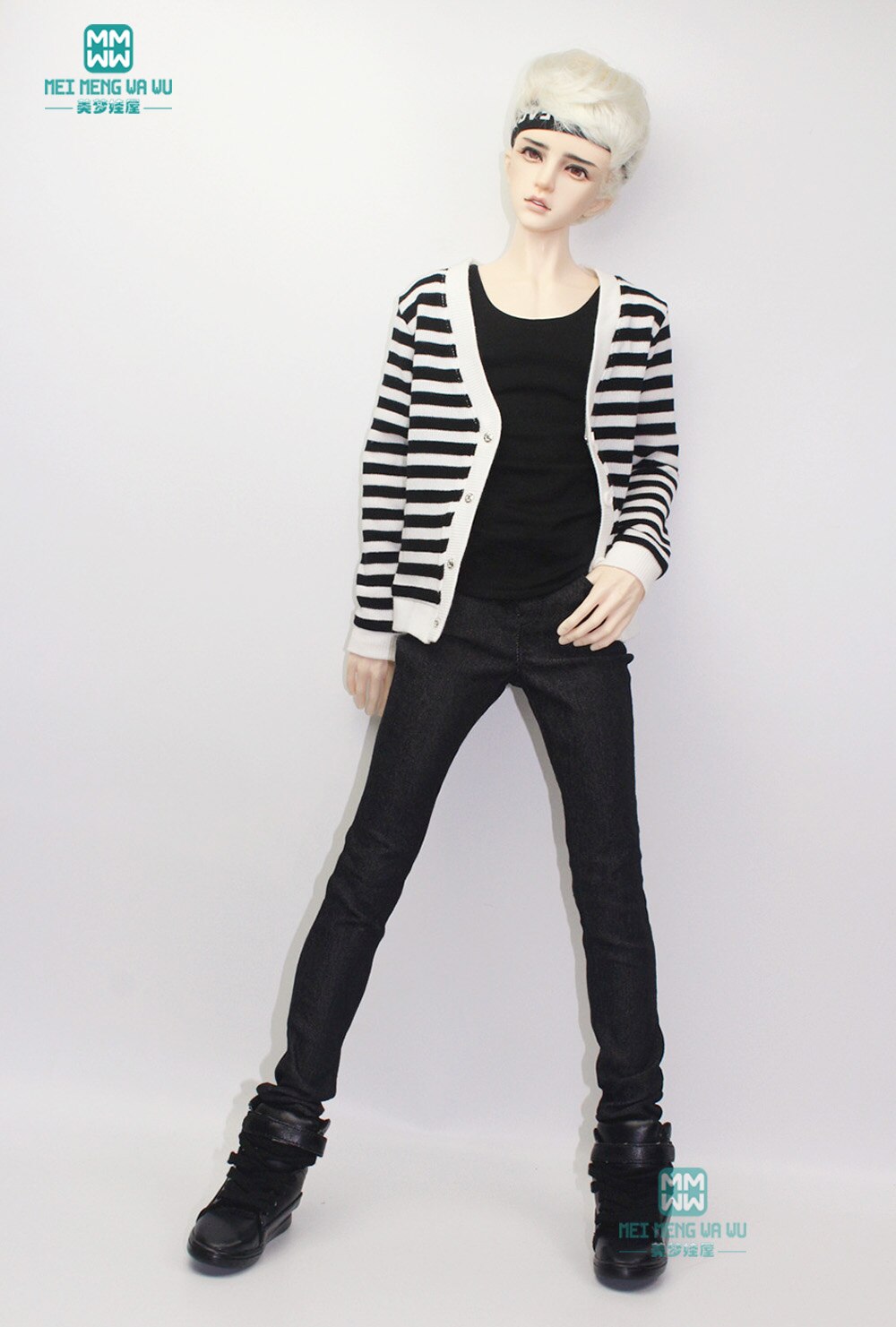 Clothes for doll fit 68-70cm BJD doll Black and white striped cardigan