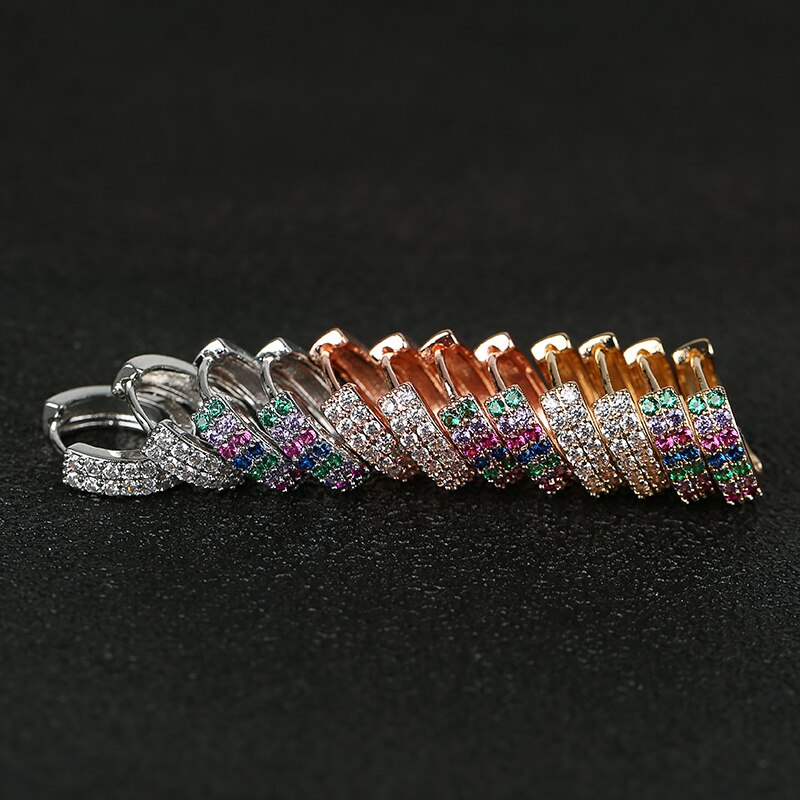 Zwei Ebenen Zirkon Stein Kleine Band Ohrringe Für Frauen Mehrfarbig glänzend Regenbogen Huggies Charme durchbohren Ohrring Schmuck Größe 10mm