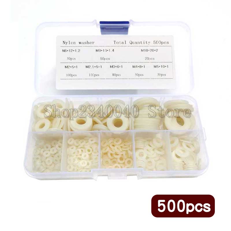 500Pcs M2 M2.5 M3 M4 M5 M6 M8 M10 Wit Wit Plastic Nylon Ring Platte Ring Vliegtuig Spacer Isolatie pakking Ring Voor Schroef