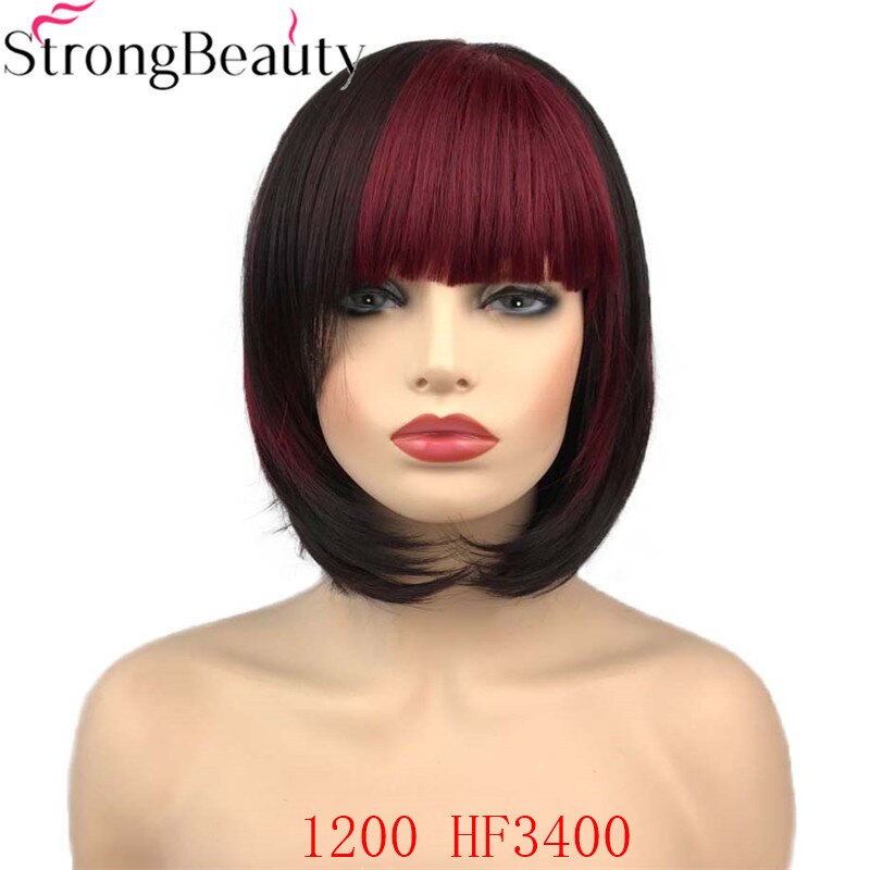 Strong Beauty Short Bob Style Synthetic Wigs Women's Red And Black Wig: 1200 HF3400