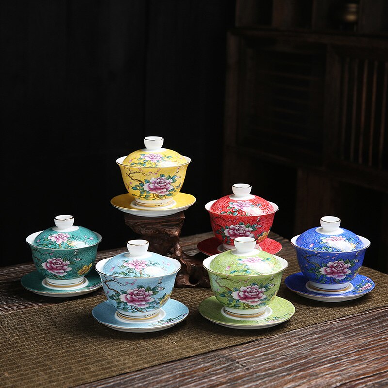 Nytårs te te terrin kop emalje forretning kinesisk stil drinkware servise te sæt kung fu tilbehør