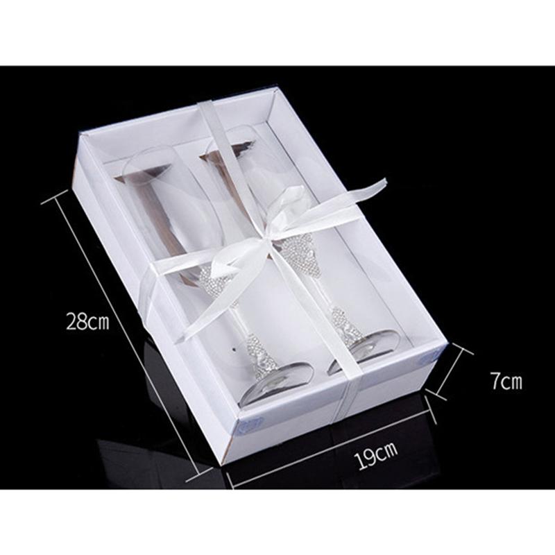 2PCS/Set Wedding Goblet Champagne Toasting Glasses White Ribbon Glasses Set for Weddings Party for Valentines Day