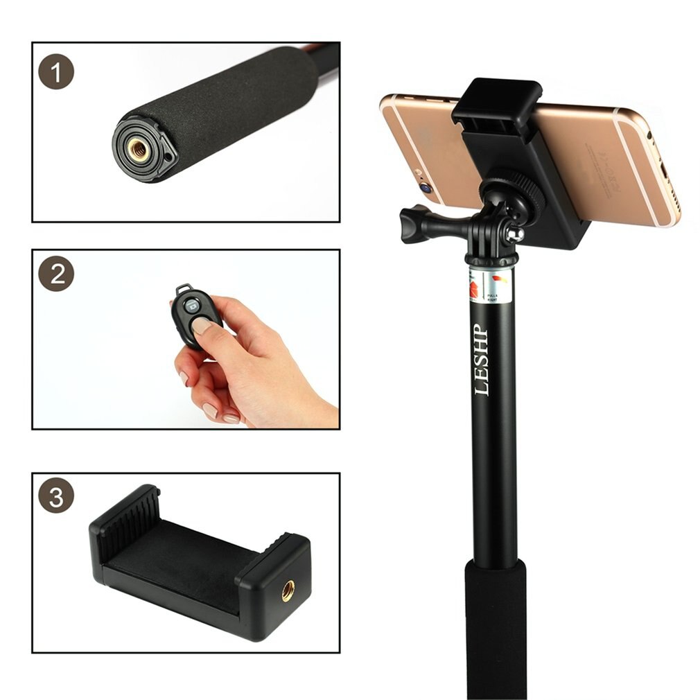 Draadloze Selfie Stok + Bluetooth Knop Selfie Stok Telefoon Houder Voor Gopro Android Ios Monopod Pole Stick