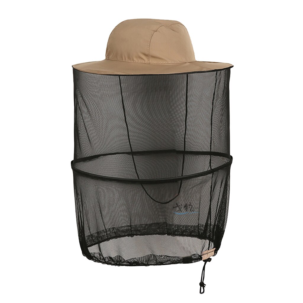 Fiskemeshætte justerbar fiskenet hat anti myggemeshætte ansigtsbeskytter slørhætte til fiskerne jægere campister: Brun