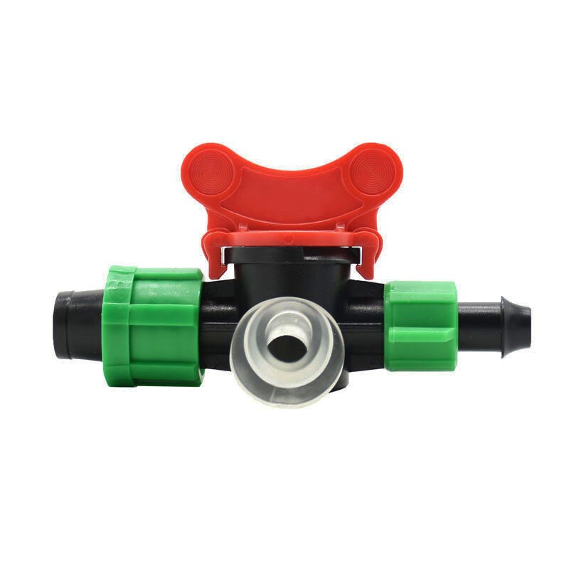 Conector de cinta de goteo de 10mm a 16mm tuerca de bloqueo, válvula de agua de riego, reparación de manguera, grifo de jardín de 2 vías, invernadero para riego, 1 Uds.