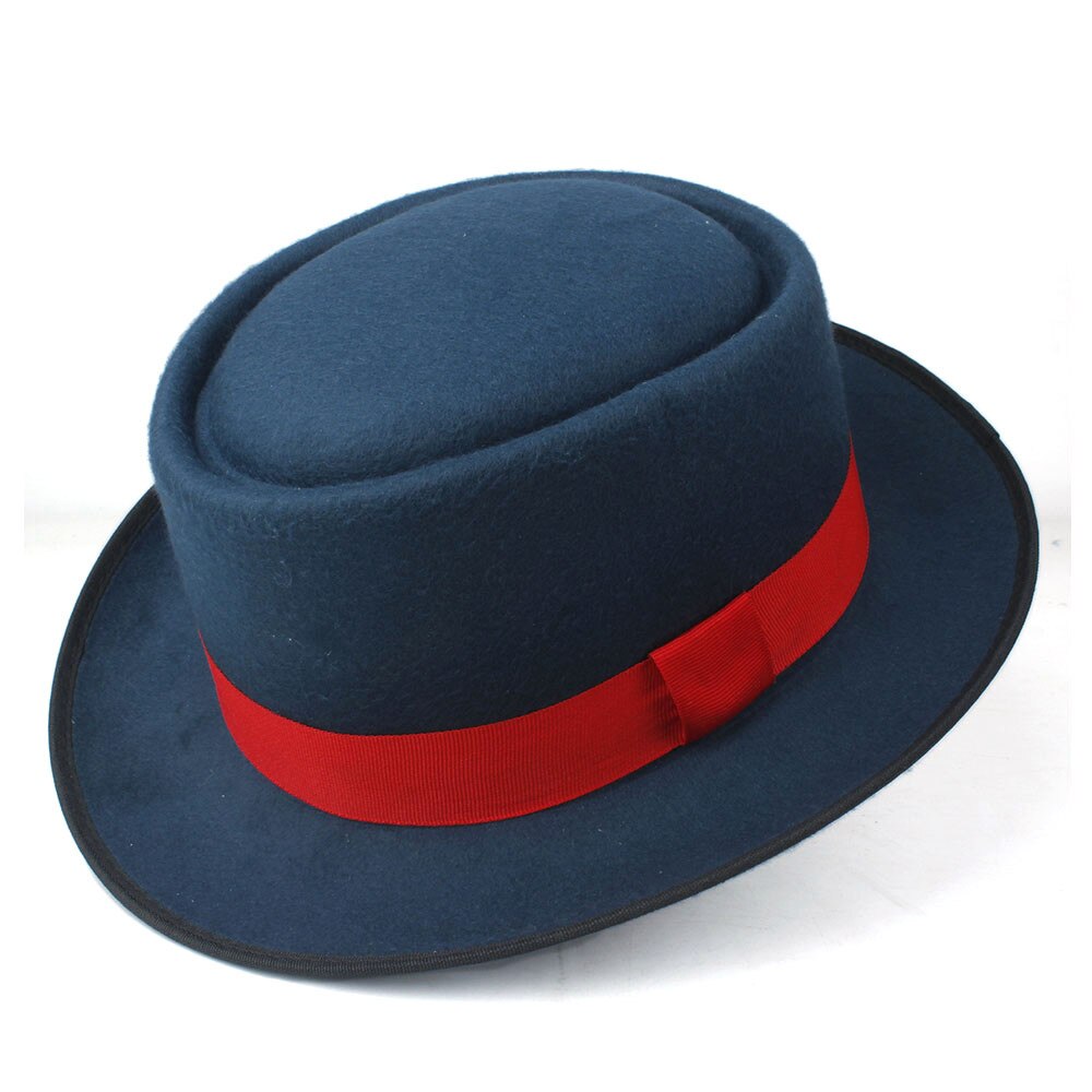Unisex Men Women Pork Pie Hat with Red Ribbon Pop Jazz Hat Wool Flat Fedora Hat Size 58CM: Army Green