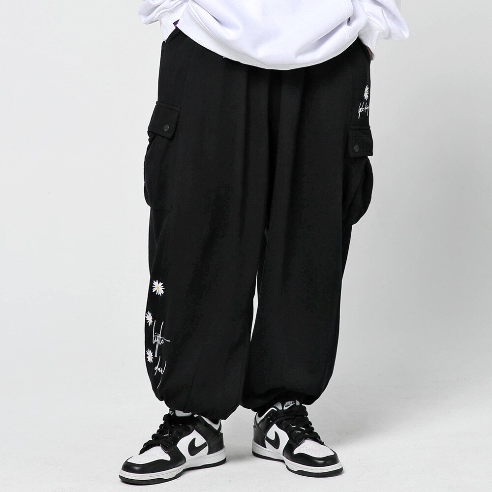 UNCLEDONJM pantalones multibolsillos bordados con margaritas, Pantalones anchos sueltos para hombre, pantalones cruzados, pantalones holgados LN-PR3