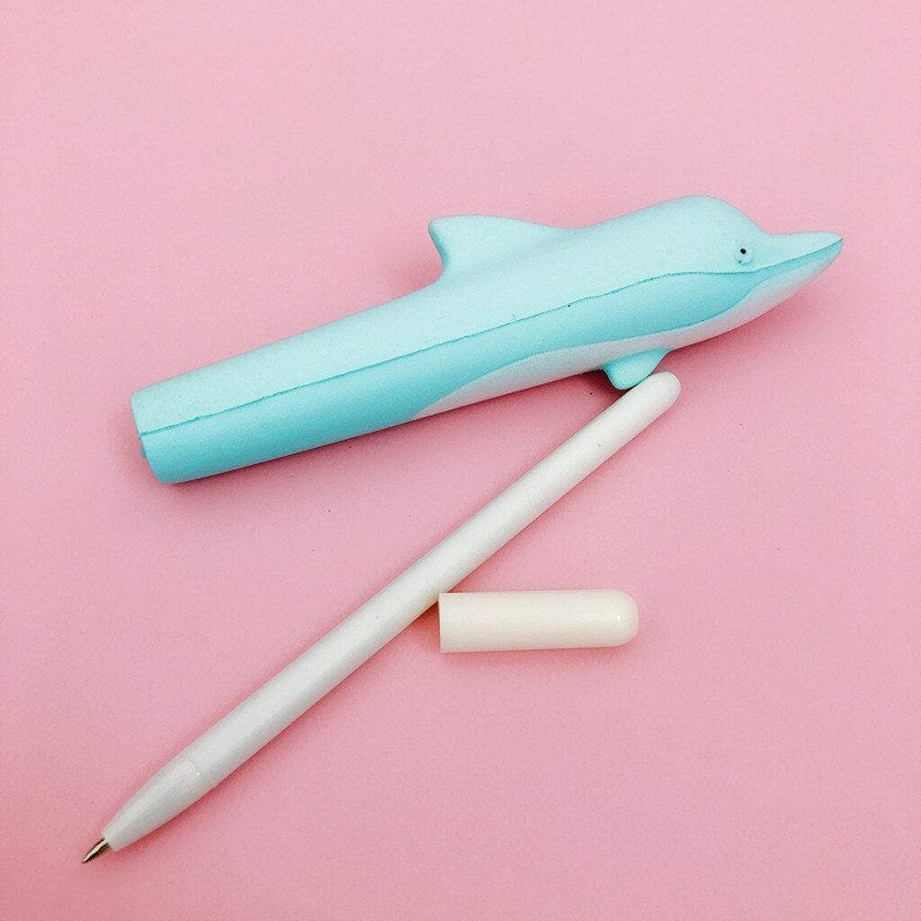 Kawaii Dolphin Pen Cap Squishy Slow Rising Pencil Holder Soft Squeeze Toy Stress Relief Xmas Toy for Children: Default Title