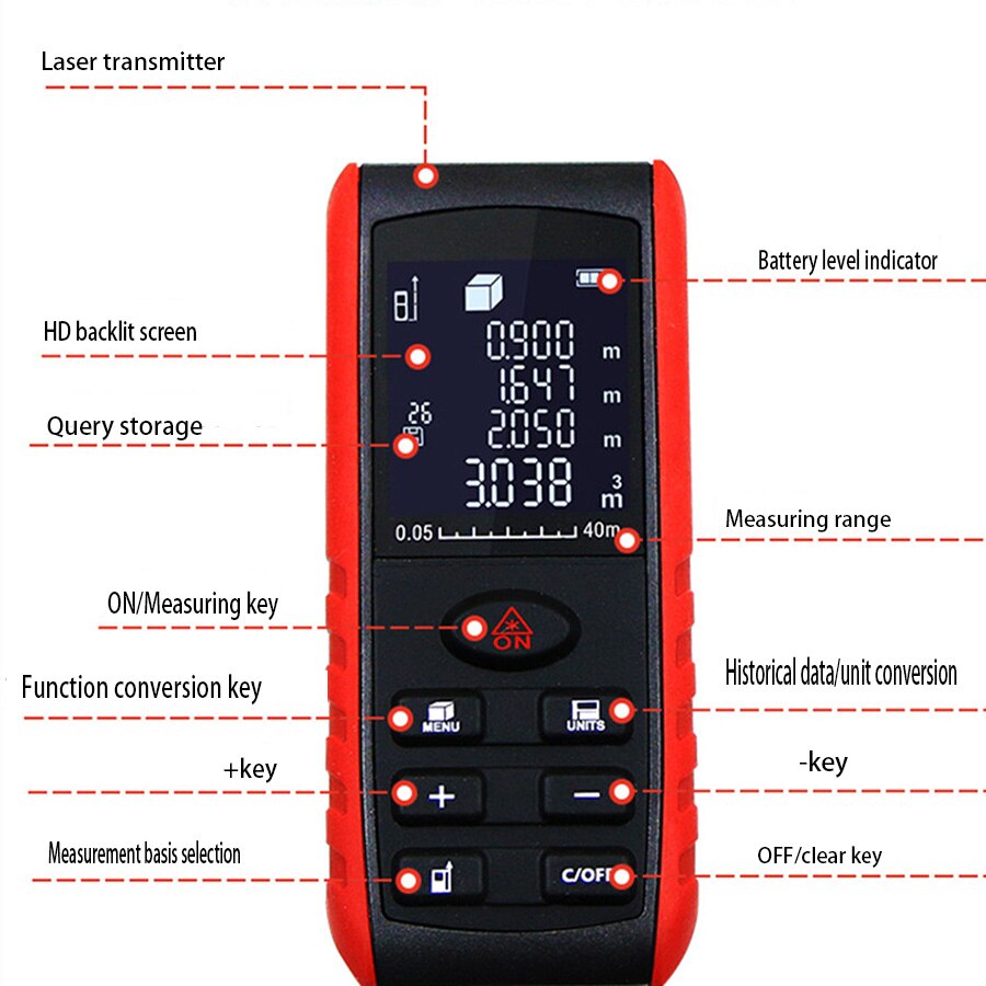 Télémètre Laser à infrarouge de haute précision, règle électronique portable, Rechargeable, 40-100 mètres de Distance