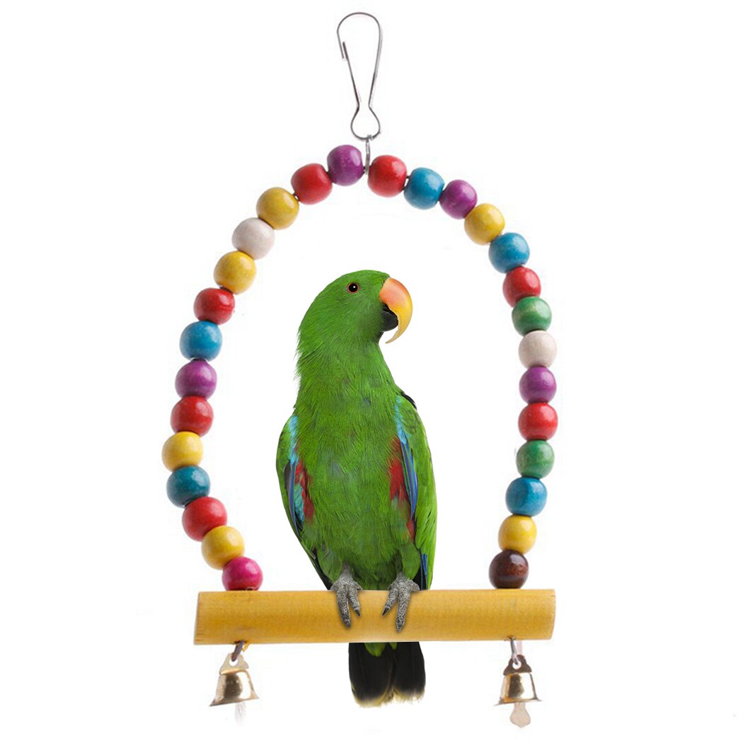 Bird Hanging Perch Wooden Parrot Swing Parrot Perch Parrot Hanging Toy Colorful Bead Swing Parrot Funny Toy: Default Title