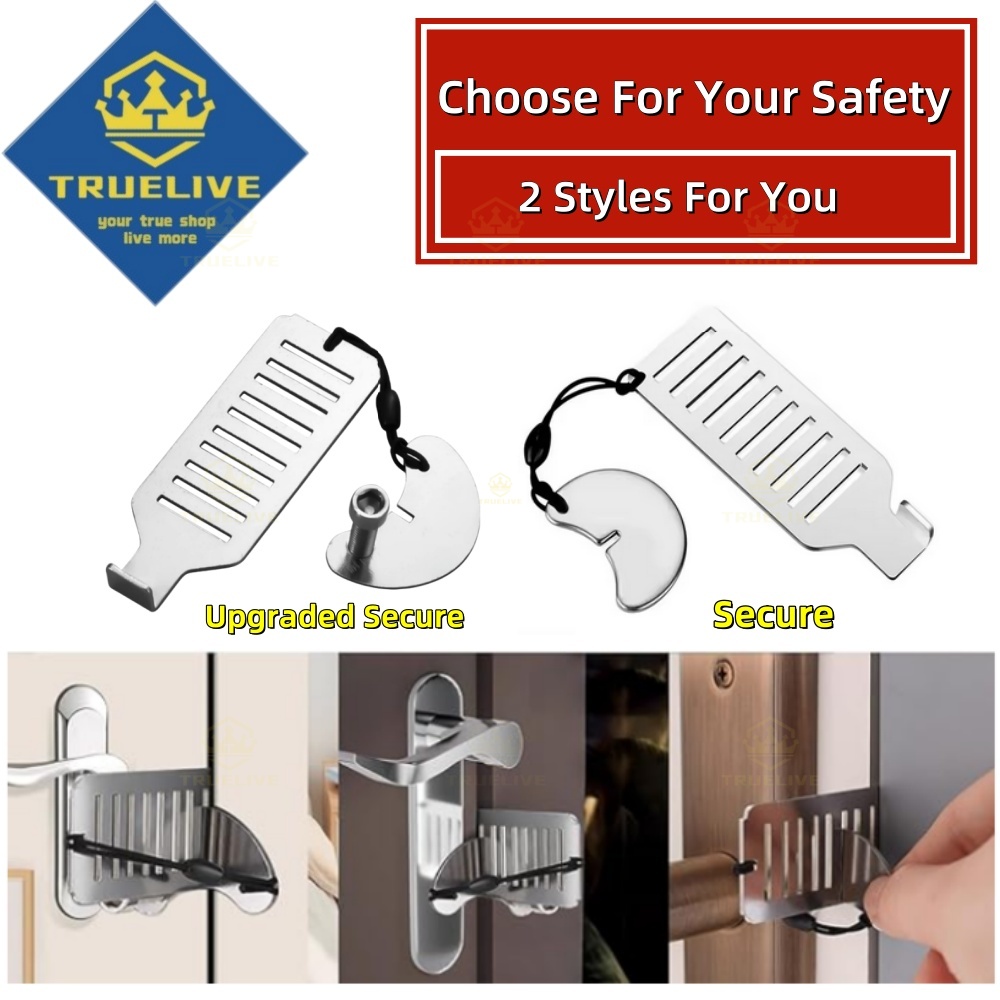 Portable Door Lock Latch Anti-theft Lever Lock Removable Door Blocker Adhesive Security Latch No Drill Manual Door Stop Doorstop