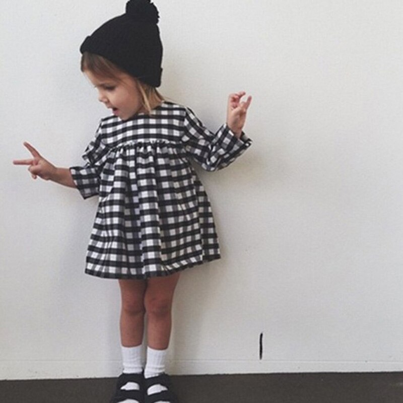 Nuovi Bambini di Estate del Cotone Plaid Abiti Casual Del Bambino Delle Ragazze Manica Lunga Del Vestito Vestido Infantil Bambini del Costume Del Bambino 0-4Y